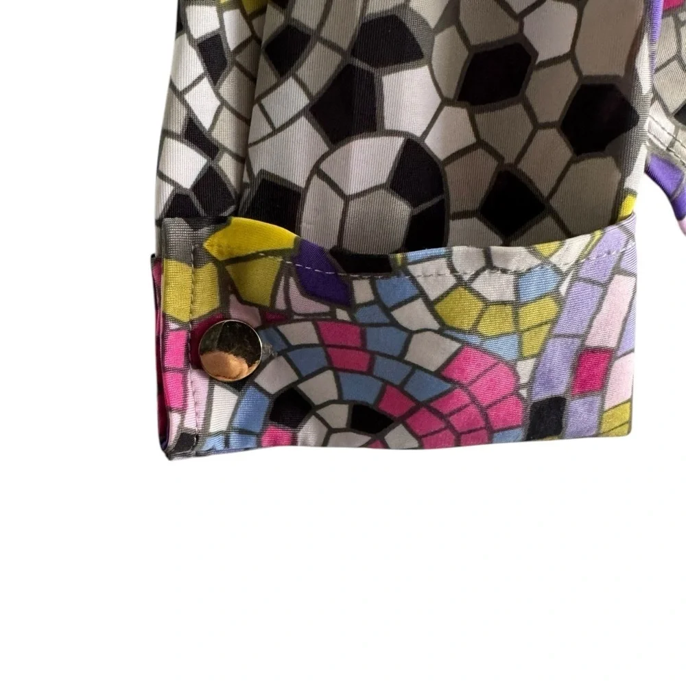 CARMEN MARC VALVO MOSAIC STAINED GLASS BUTTON DOWN SHIRT TOP SZ L - Picture 5 of 8